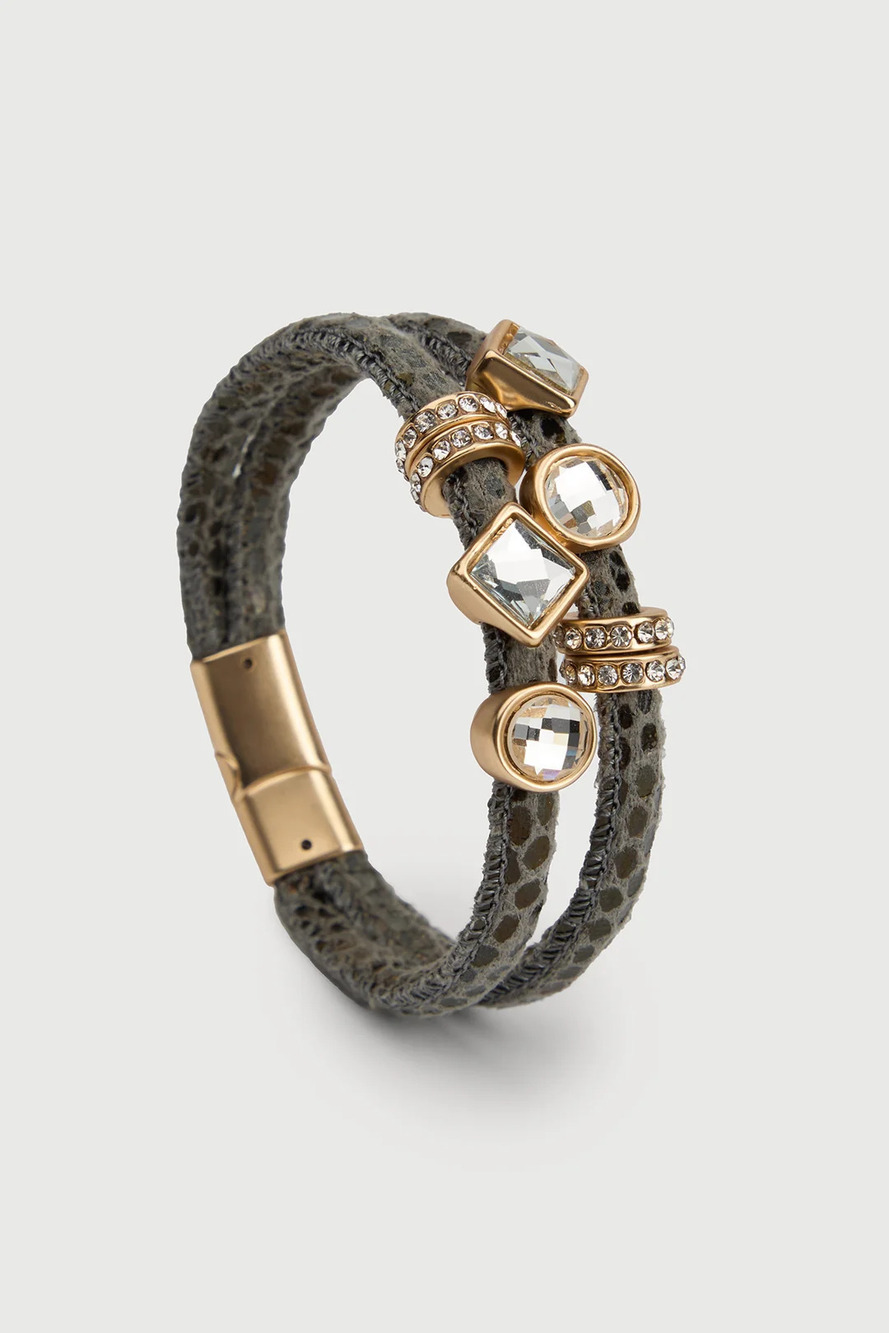 SA14 | Saachi Bling Charm Leather Bracelet | Grey